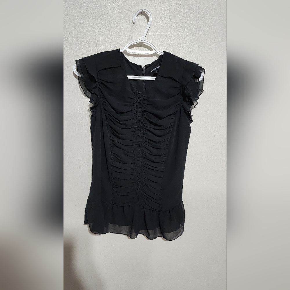 Ruched Cap Sleeve Blouse by WHOWHATWEAR - Black, Size Small